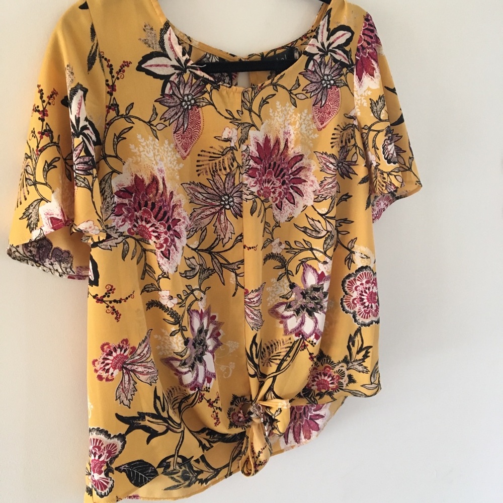 Tie front mustard yellow floral top